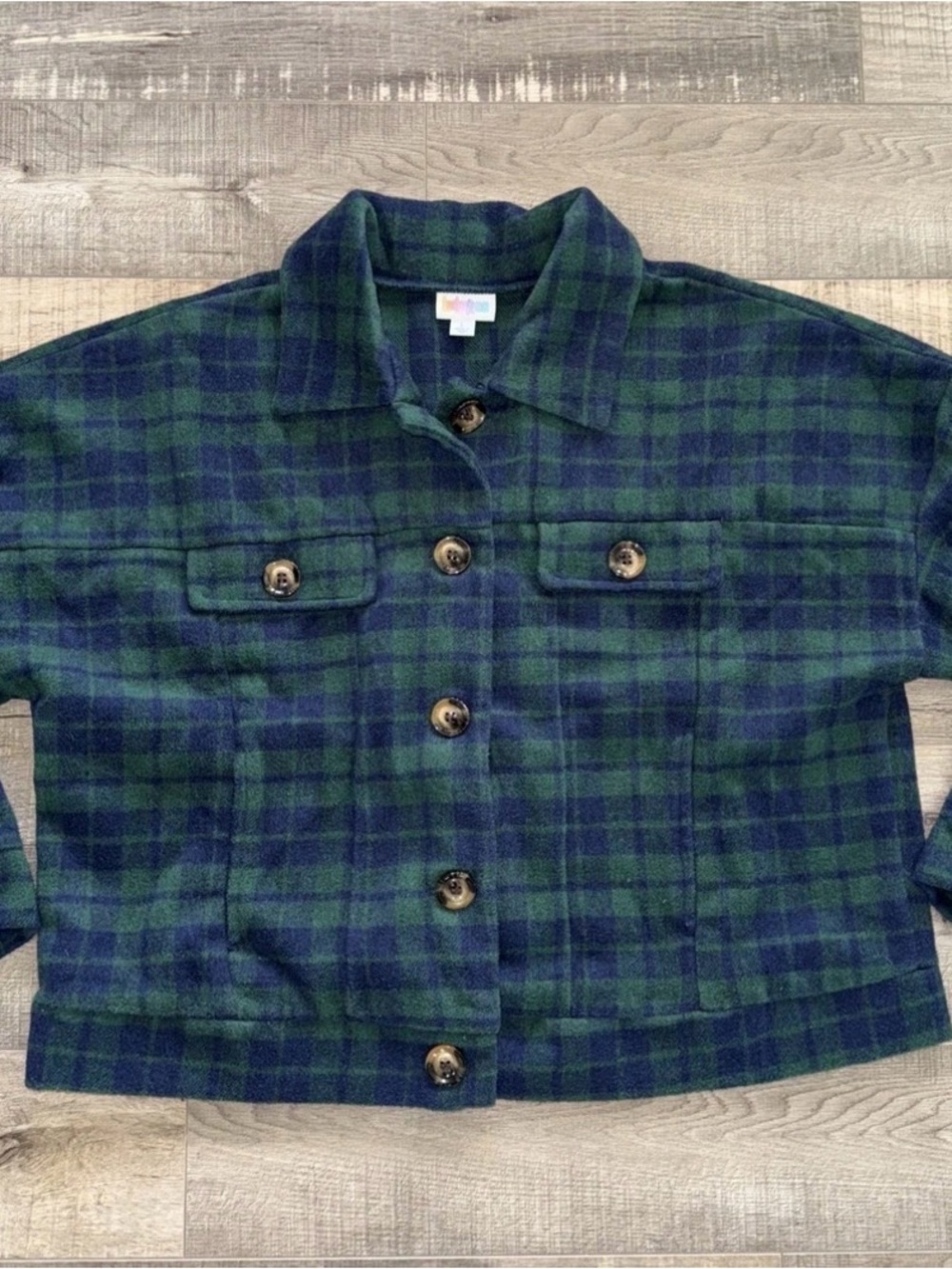 Lularoe Green and Navy Plaid Button-Up Jacket women’s large